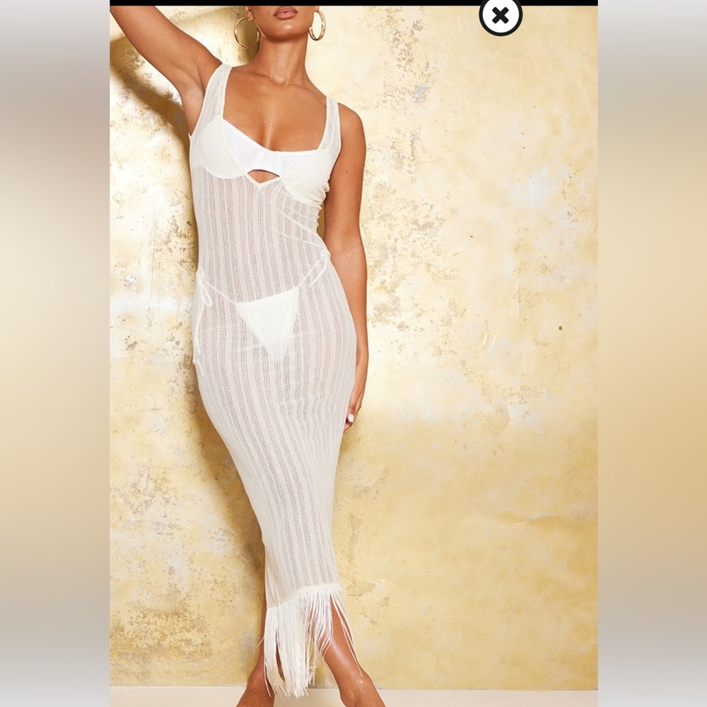 NWT Beige Swimsuit Coverup with fringe bottom